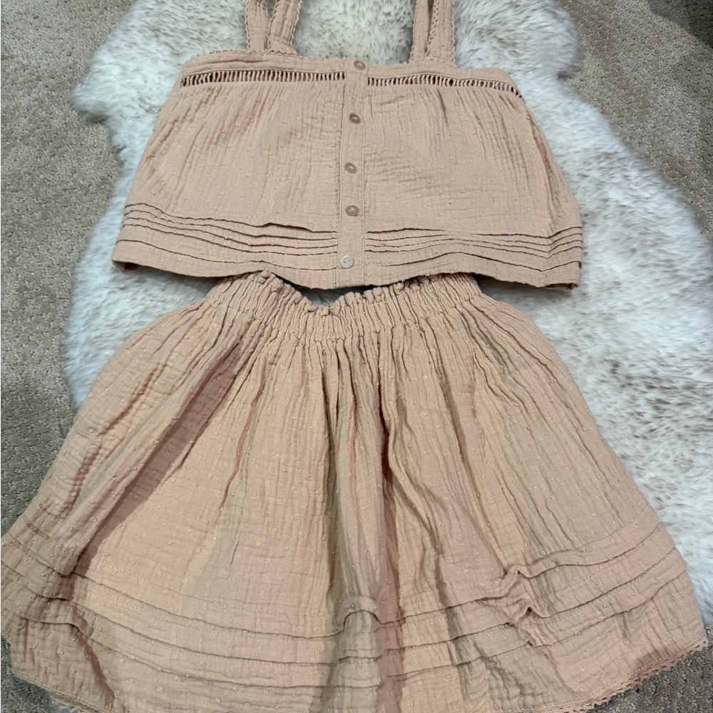 Rylee + Cru Textured Tan Skirt set